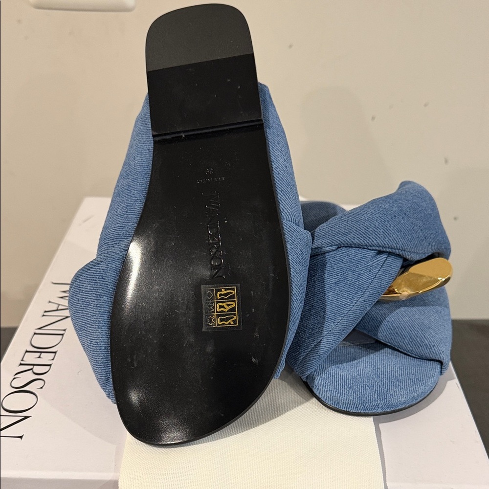 JW Anderson Denim Blue Slides with Gold Detail - Picture 2 of 4